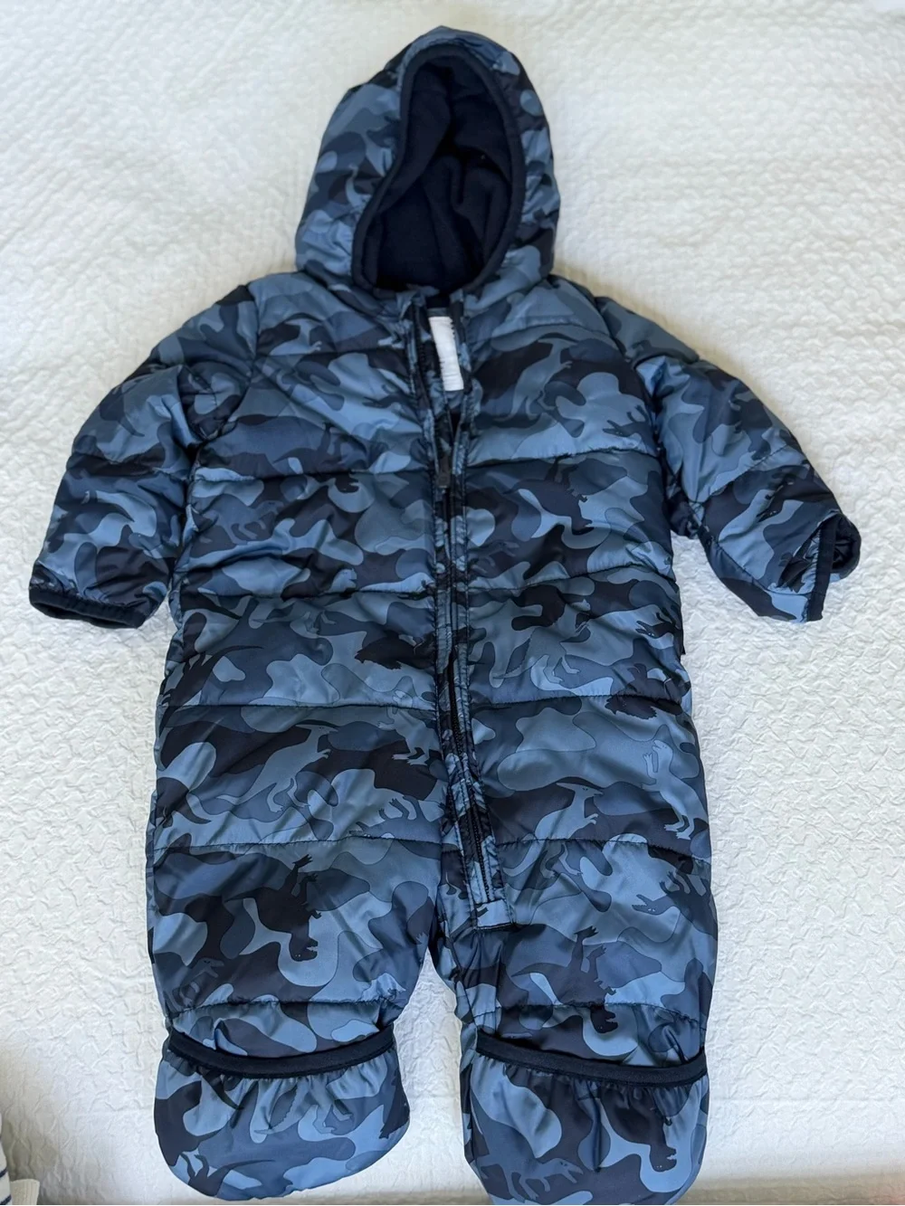 GAP Baby Blue and Black Camo Puffer Snowsuit
